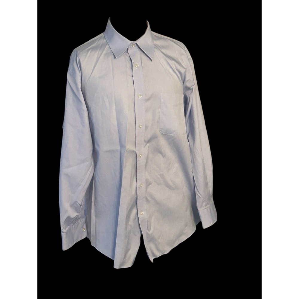 Lands End Shirt Mens 16.5 32 Light Blue Long Sleeve‎ Button Up No Iron Pinpoint
